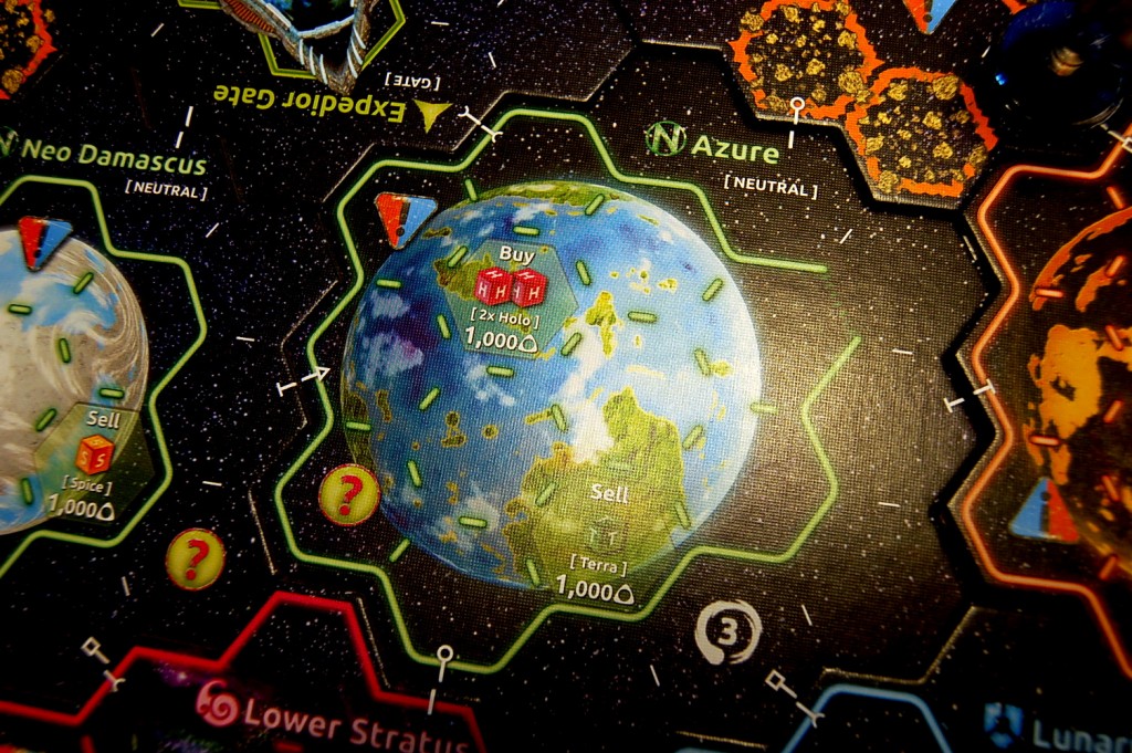 Time for a little trading. Azure is a pleasure planet that sells Holo products but needs Terra to make them.